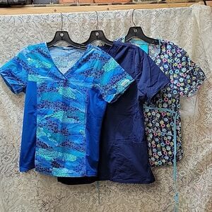 Bundle of 3 scrubs v-neck tops- Unknown brands: size Small
